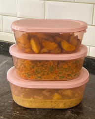 3'Lü Oval Erzak Saklama Kabı Pembe