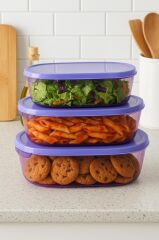 3'Lü Oval Erzak Saklama Kabı Mor