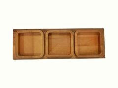 Saban Doğal Ahşap Çerezlik ve Kahvaltılık – Tepsili 3 Kaseli Sunum Tabağı  T11