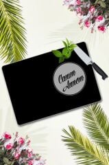 30x40 cm Cam Kesme Tahtası Canım Annem Düz Siyah