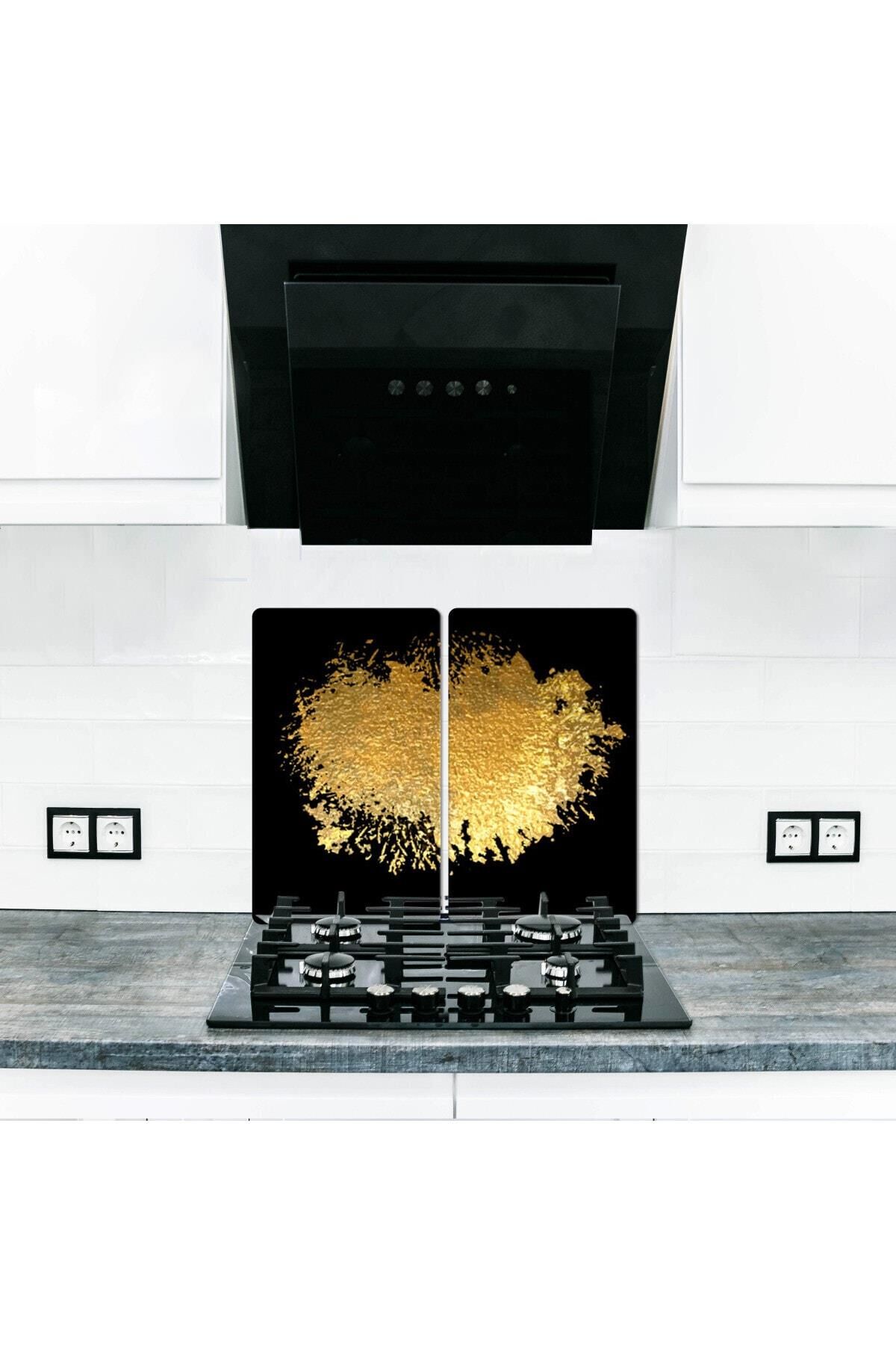 2' li 40x52 cm Cam Ocak Koruyucu  Beçe Desenli