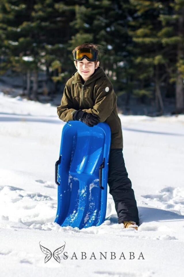 Mavi, Frenli Kar Kızağı - Plastik Kızak