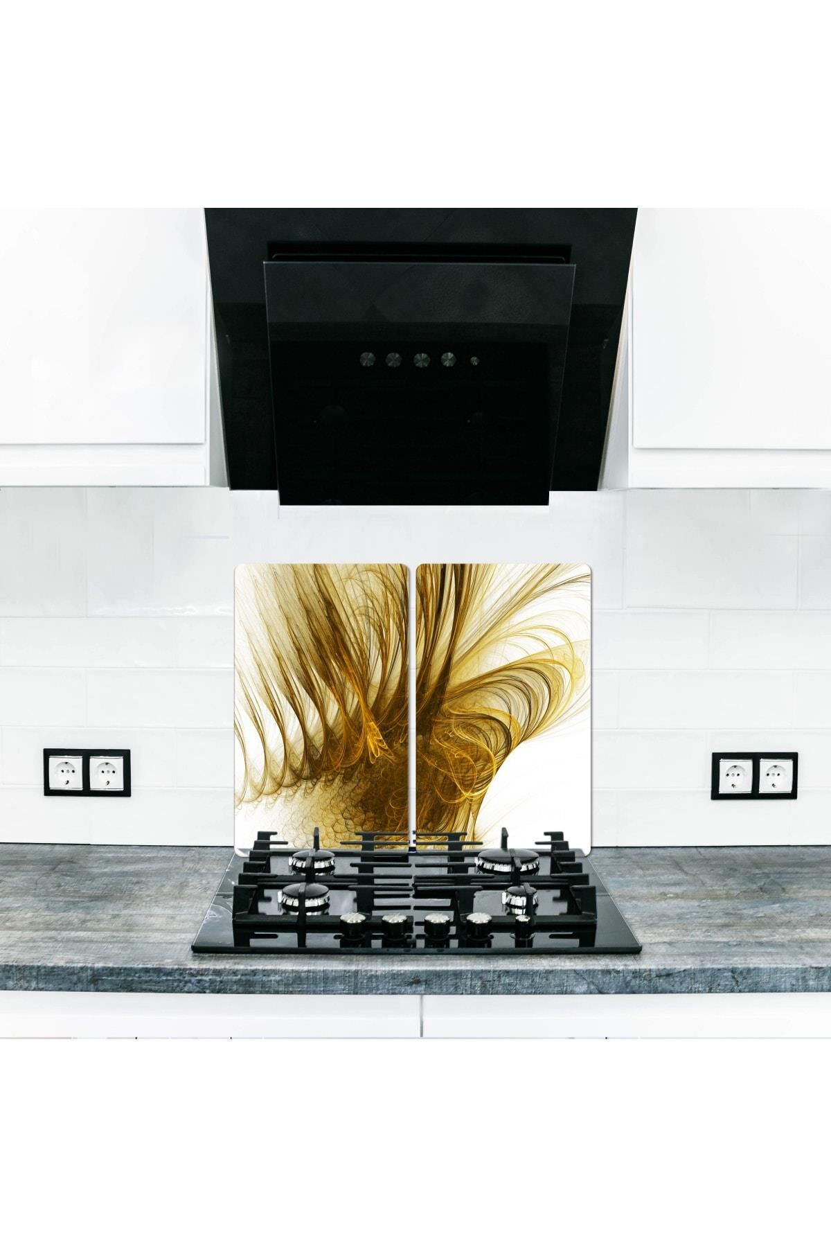 2' li 40x52 cm Cam Ocak Koruyucu  Çizgi Desenli