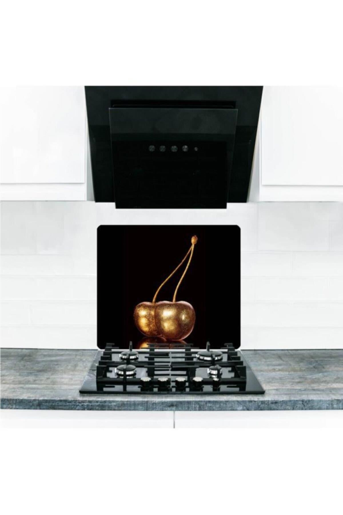 50X56 cm Cam Ocak Koruyucu Altın Kiraz