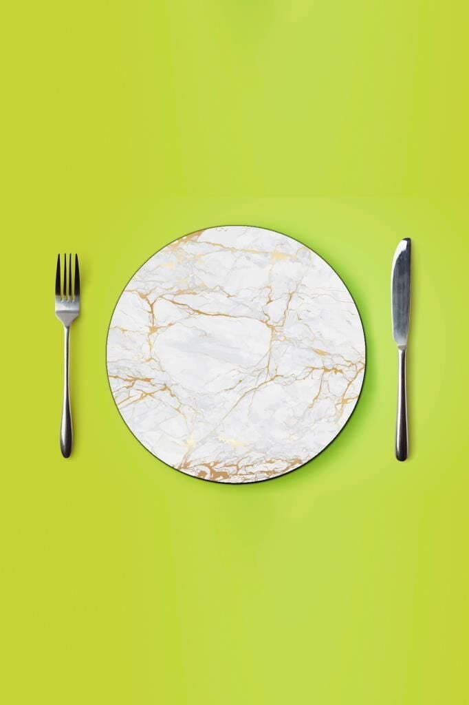 Çap 27 cm Alacalı Altın Desenli Cam Sunumluk Amerikan Servis Supla