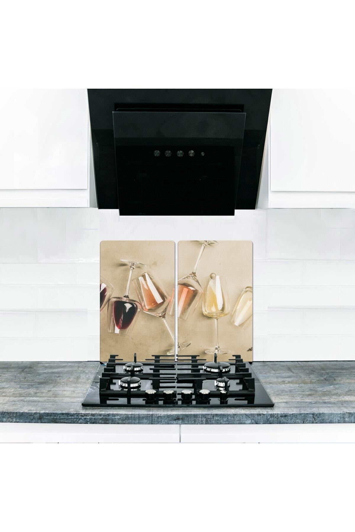 2'li 40x52 cm Cam Ocak Koruyucu 5'li Ocaklar İçin Açık Şarap