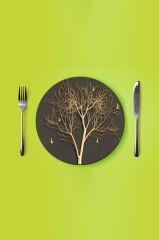 Çap 27 cm Altın Ağaç Desenli Cam Sunumluk Amerikan Servis Supla