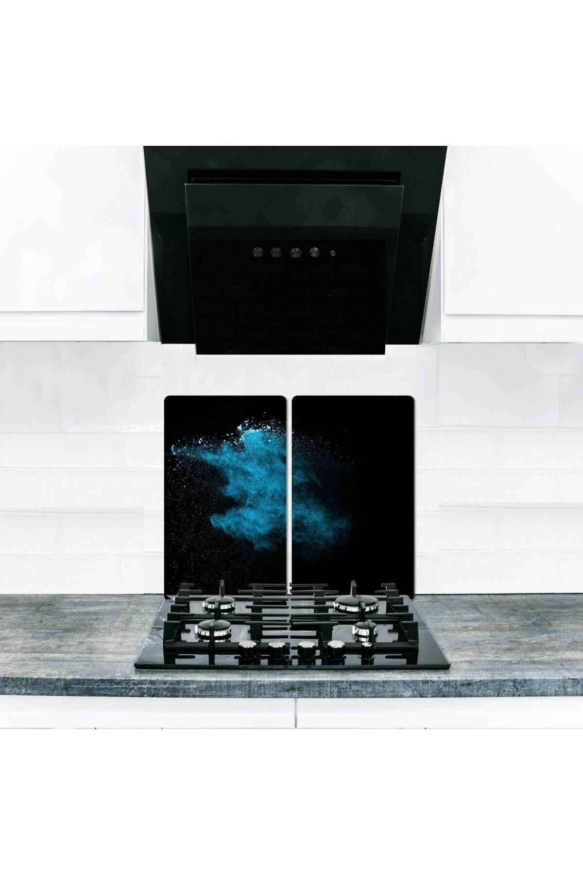 2'li 40x52 cm Cam Ocak Koruyucu 5'li Ocaklar İçin Mavi