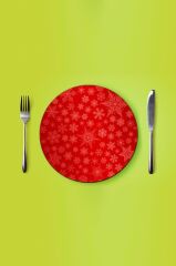 Çap 27 cm Kırmızı Noel Desenli Cam Sunumluk Amerikan Servis Supla