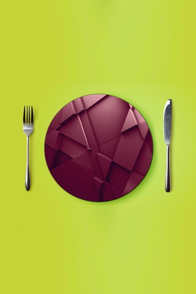 Çap 27 cm Kırmızı Üçgenler Desenli Cam Sunumluk Amerikan Servis Supla