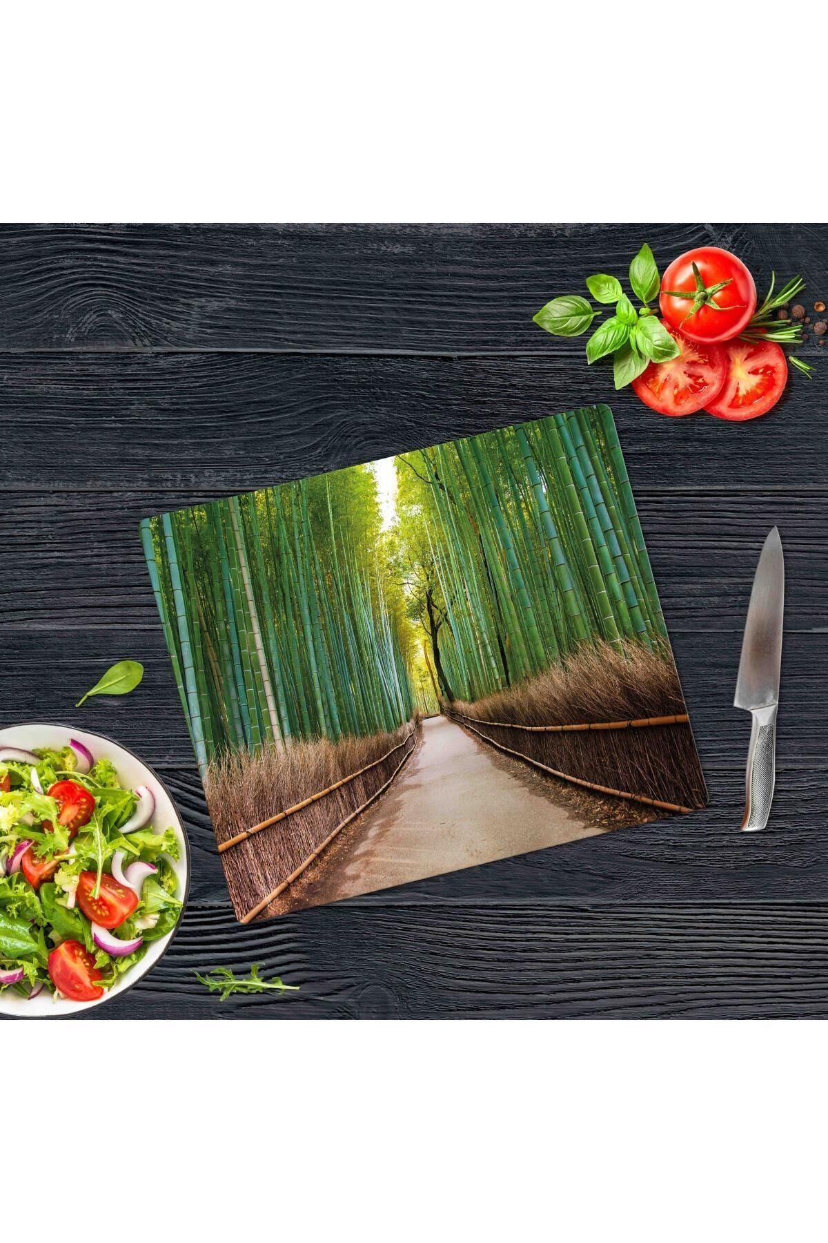 29x34 cm Cam Kesme Tahtası Bambu Yol