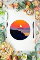 Çap 27 cm Günbatımı Ufku Desenli Cam Sunumluk Amerikan Servis Supla