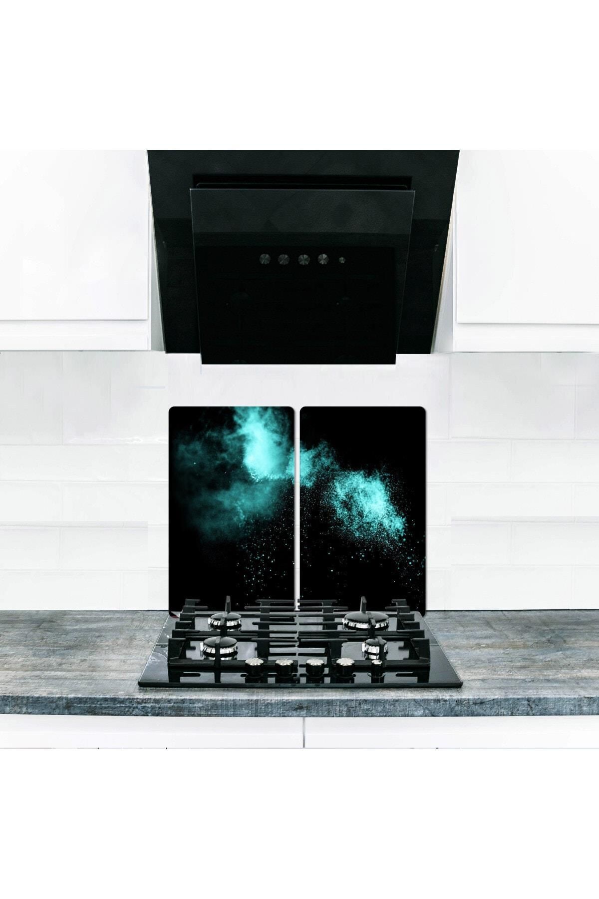 2'li 30x52 cm Cam Ocak Koruyucu 4'lü Ocaklar İçin Blue