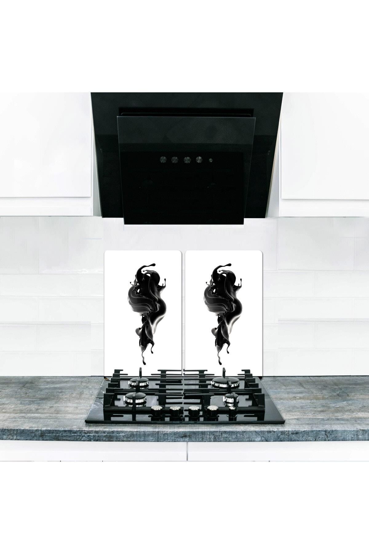 2'li 30x52 cm Cam Ocak Koruyucu 4'lü Ocaklar İçin Black Civa