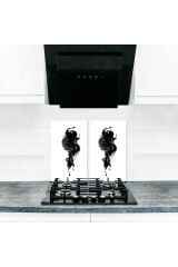2'li 30x52 cm Cam Ocak Koruyucu 4'lü Ocaklar İçin Black Civa