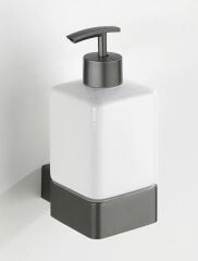 Saban  Duvara Monte Sabunluk – 360 ml Kapasiteli, Koyu Gri Alüminyum Tutuculu, Seramik Şişeli