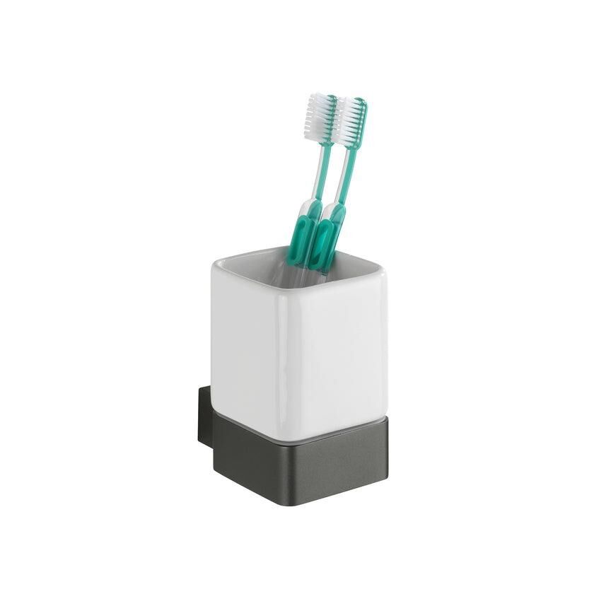 Saban  Duvara Monte Diş Fırçalık  – Koyu Gri Alüminyum Tutuculu, Seramik Şişeli