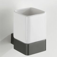 Saban  Duvara Monte Diş Fırçalık  – Koyu Gri Alüminyum Tutuculu, Seramik Şişeli