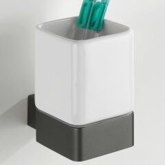 Saban  Duvara Monte Diş Fırçalık  – Koyu Gri Alüminyum Tutuculu, Seramik Şişeli