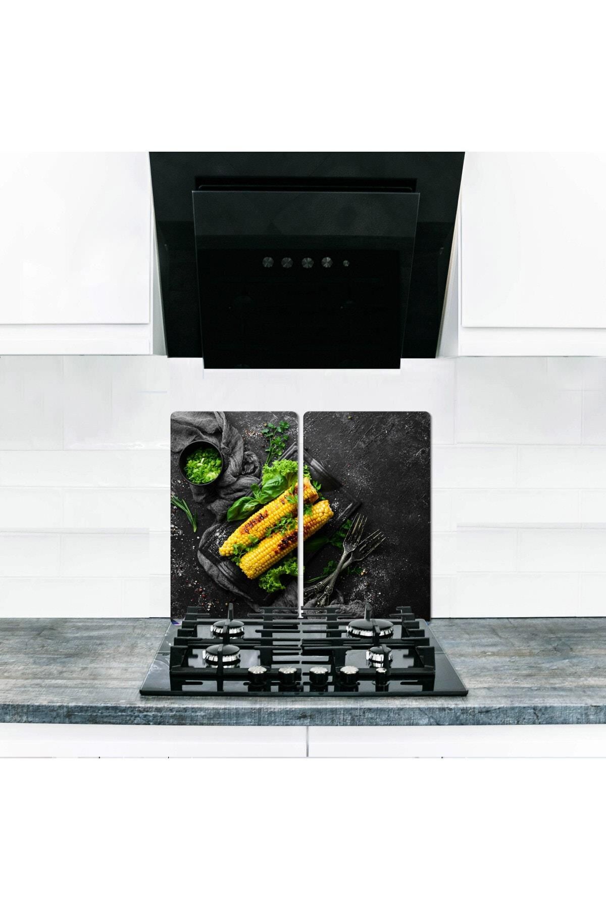 2'li 40x52 cm Cam Ocak Koruyucu 5'li Ocaklar İçin Mısır