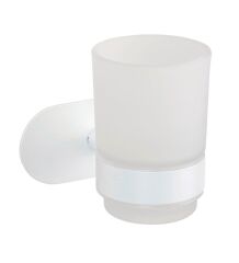 Saban Duvara Monte Diş Fırçalık  – Mat Beyaz, Paslanmaz Çelik Tutucu, Saten Cam Hazne, Yapışkanlı Montaj, 10x9,5x10 cm