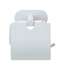 Saban Kapaklı Tuvalet Kağıdı Tutucusu – Mat Beyaz, Paslanmaz Çelik, Yapışkanlı Montaj, Duvara Monte, 14x12,5x7 cm