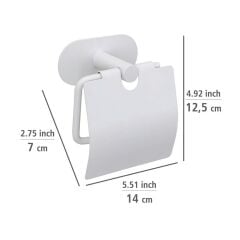 Saban Kapaklı Tuvalet Kağıdı Tutucusu – Mat Beyaz, Paslanmaz Çelik, Yapışkanlı Montaj, Duvara Monte, 14x12,5x7 cm