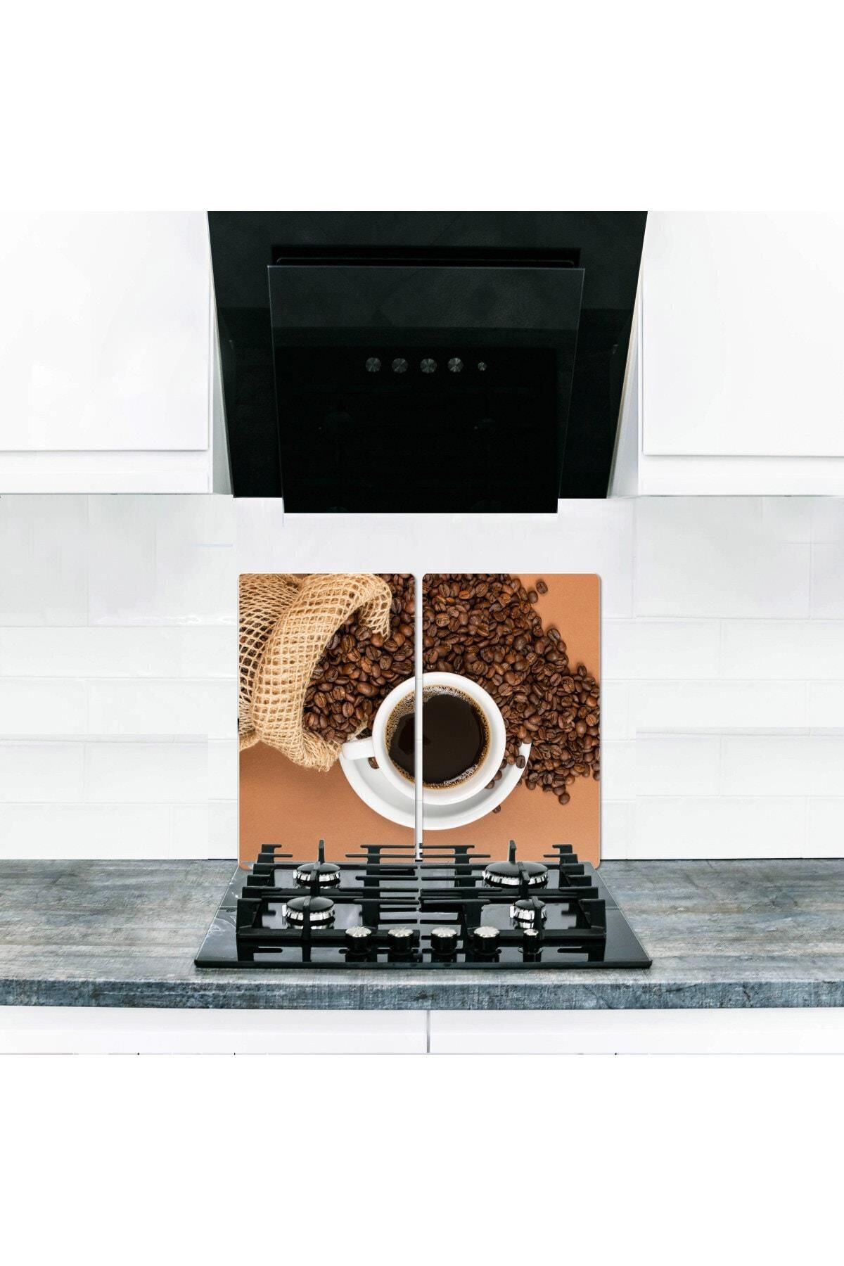 2'li 40x52 cm Cam Ocak Koruyucu 5'li Ocaklar İçin Kahve Çekirdeği