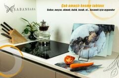 29x34 cm Cam Kesme Tahtası Siyah Yaldızlı Mermer