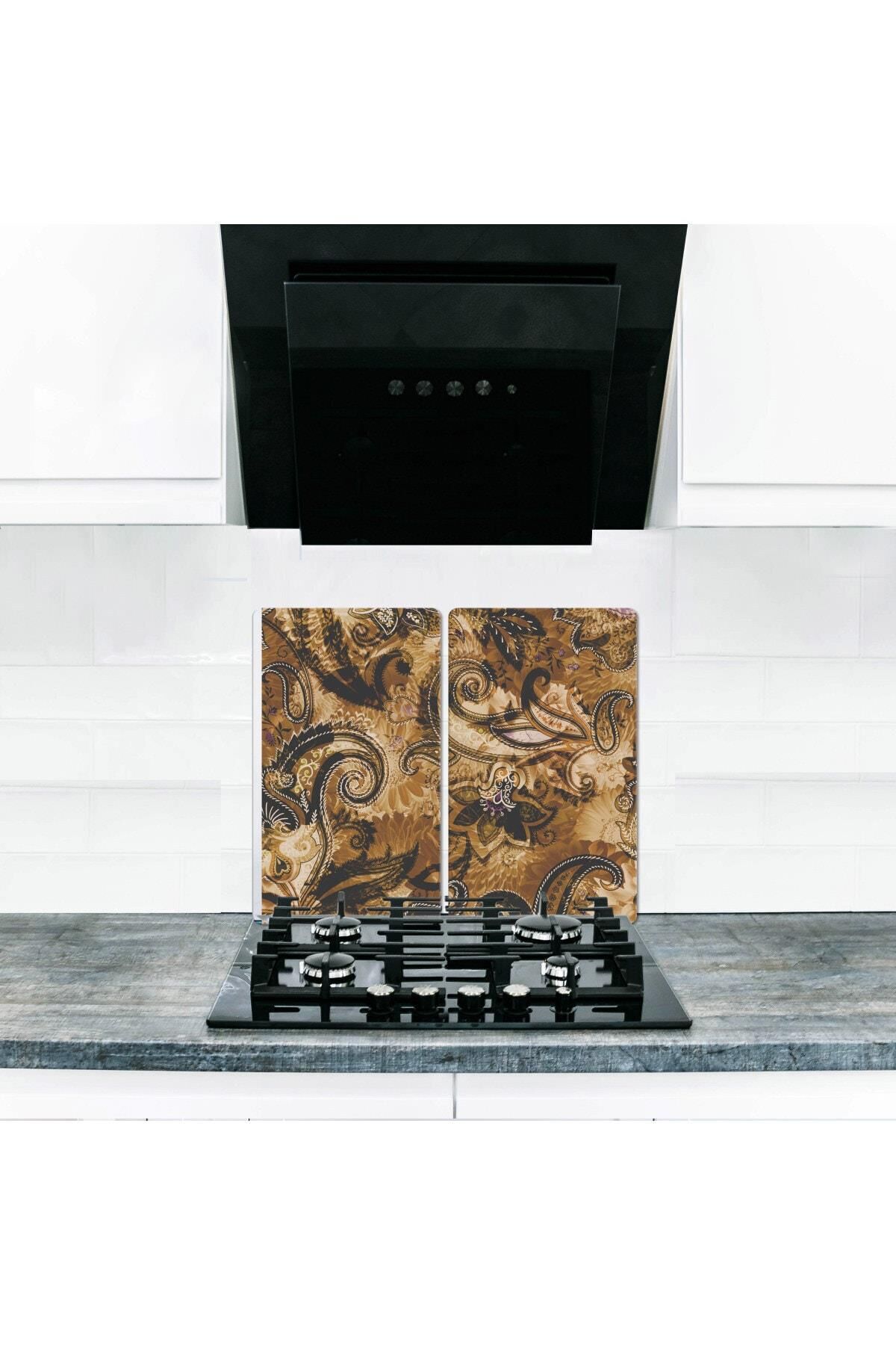 2'li 30x52 cm Cam Ocak Koruyucu 4'lü Ocaklar İçin Motif