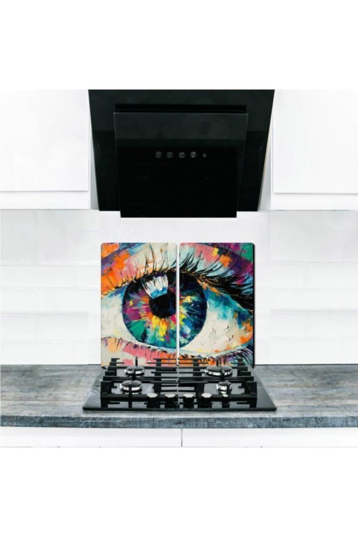 2'li 40x52 cm Cam Ocak Koruyucu 5'li Ocaklar İçin Pastel