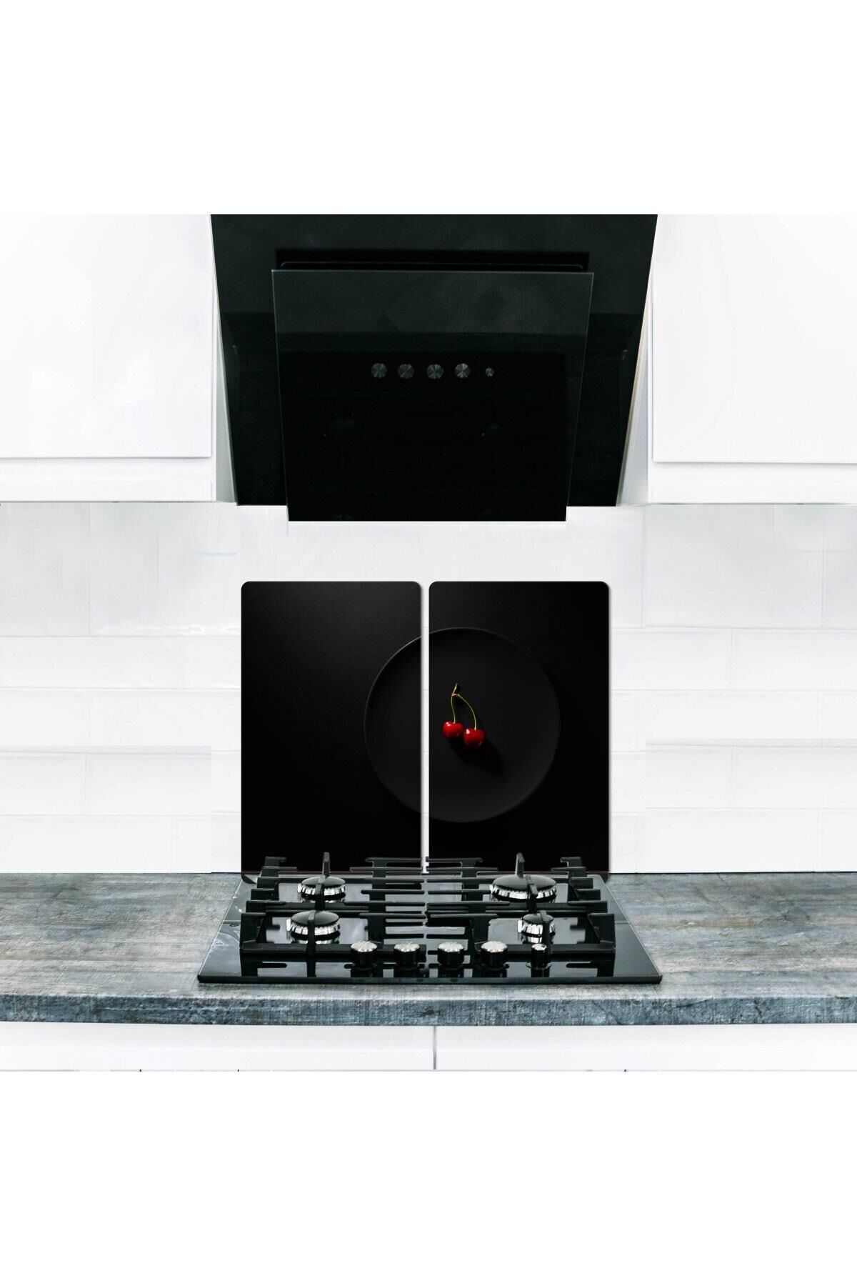 2'li 40x52 cm Cam Ocak Koruyucu 5'li Ocaklar İçin Kiraz