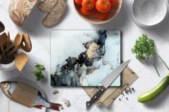 30x40 cm Cam Kesme Tahtası Siyah Yaldızlı Mermer