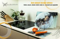 30x40 cm Cam Kesme Tahtası Siyah Yaldızlı Mermer