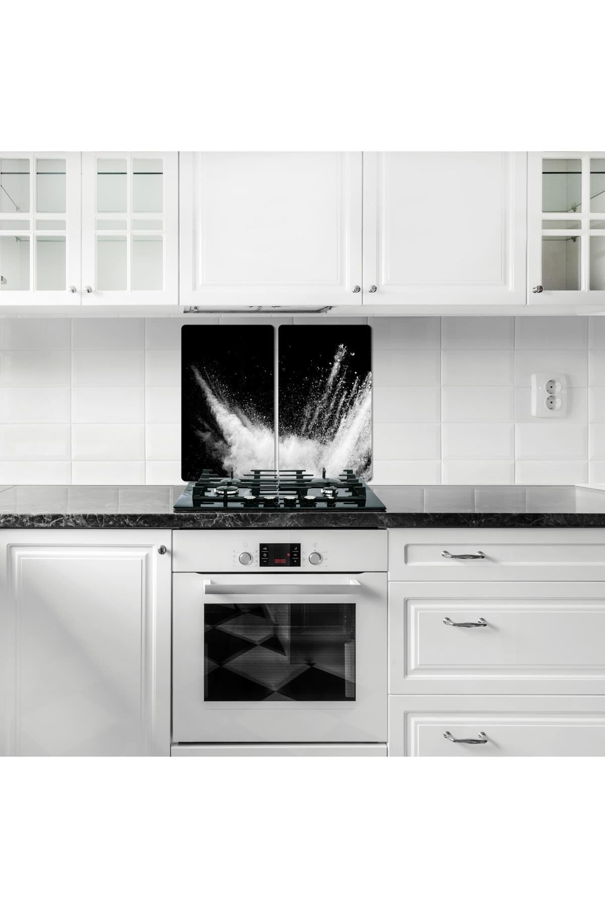 2'li 30x52 cm Cam Ocak Koruyucu 4'lü Ocaklar İçin Black