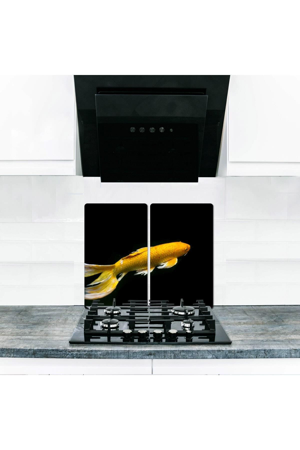 2'li 40x52 cm Cam Ocak Koruyucu 5'li Ocaklar İçin Sarı Balık