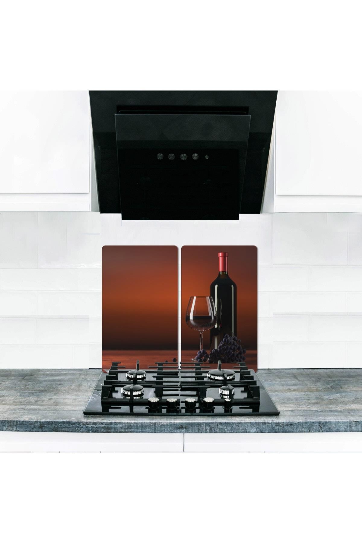 2'li 40x52 cm Cam Ocak Koruyucu 5'li Ocaklar İçin Üzüm Şarabı