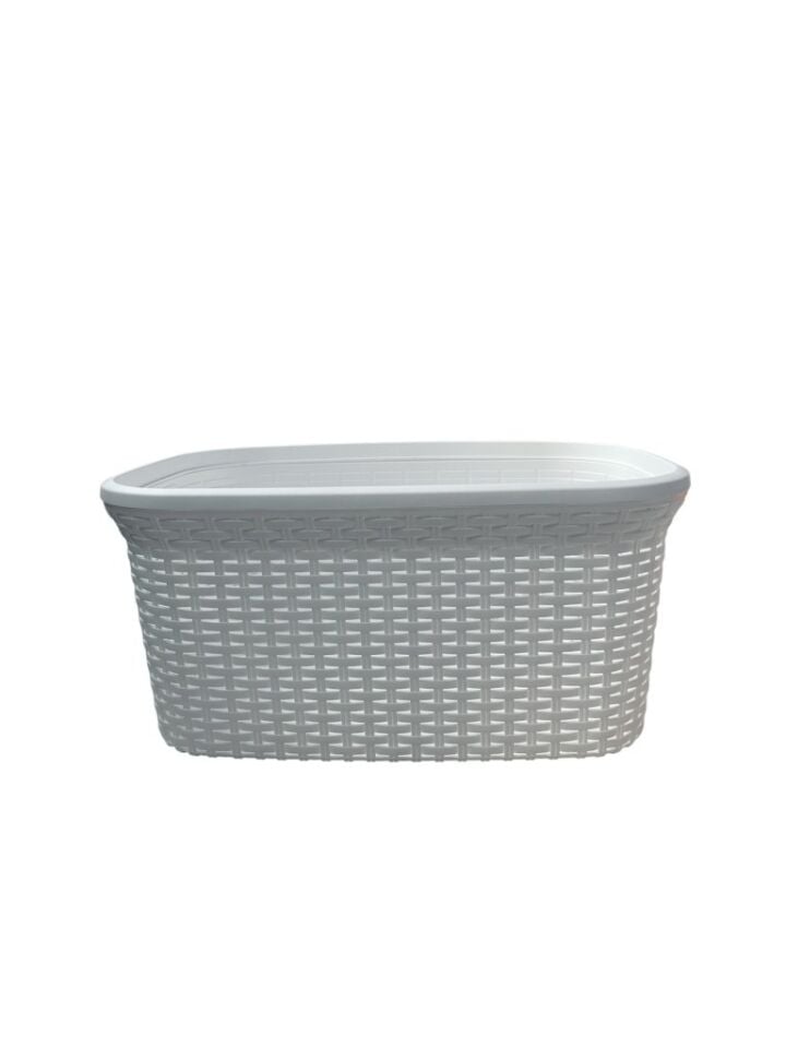 Beyaz, Hasır Desenli Plastik Çamaşır Selesi - 25x35x53cm