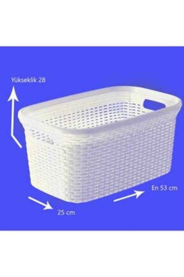 Beyaz, Hasır Desenli Plastik Çamaşır Selesi - 25x35x53cm