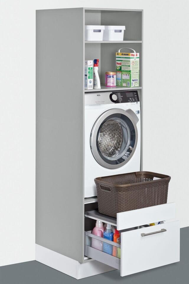 Kahverengi, Hasır Desenli Plastik Çamaşır Selesi - 25x35x53cm