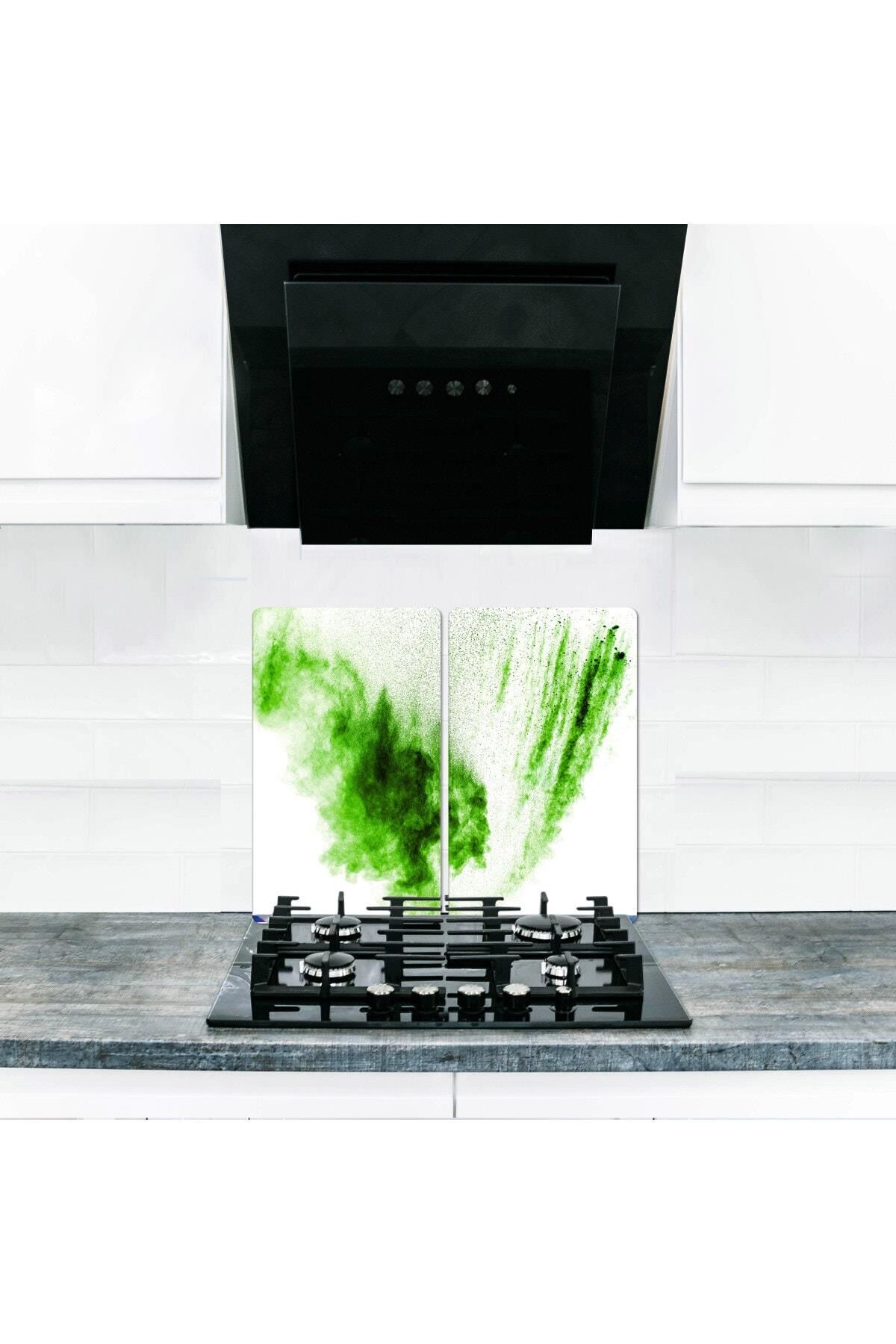 2'li 30x52 cm Cam Ocak Koruyucu 4'lü Ocaklar İçin Yeşil Kum