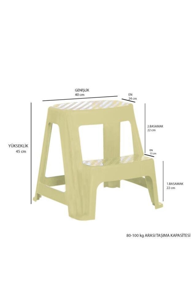 Bej, Plastik Basamaklı Tabure – Kaymaz Yüzeyli, Dayanıklı ve Taşınabilir