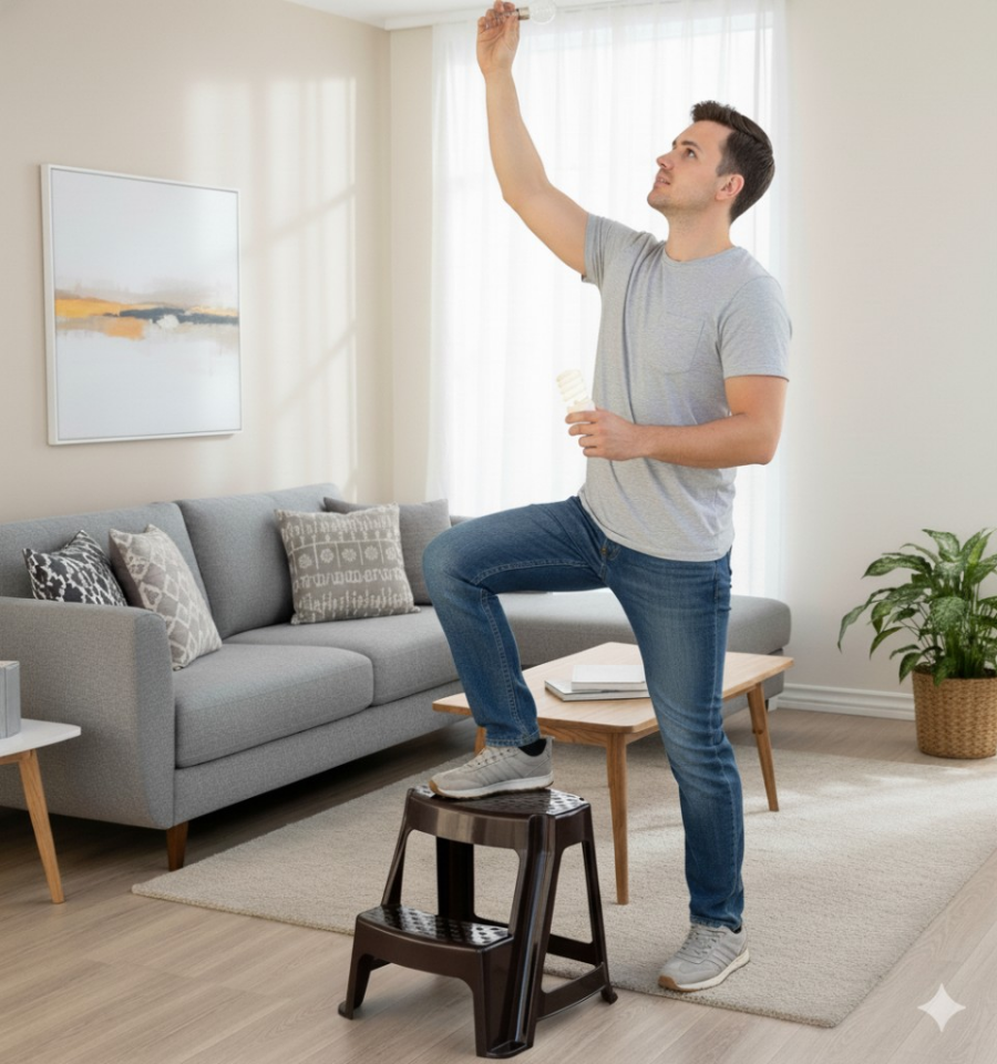 Kahverengi, Plastik Basamaklı Tabure – Kaymaz Yüzeyli, Dayanıklı ve Taşınabilir