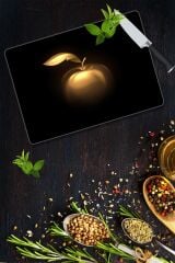 30x40 cm Cam Kesme Tahtası Altın Elma