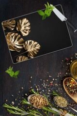 30x40 cm Cam Kesme Tahtası 4 Altın Yaprak