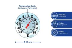 Saban Büyük Ekranlı Dış Mekan Termometresi – Cıvasız, 18 cm Çap, Santigrat & Fahrenheit, Vantuzlu Pencere Montajı