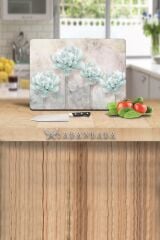 30x40 cm Cam Kesme Tahtası Mavi Çiçekler