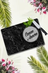 30x40 cm Cam Kesme Tahtası Canım Annem Siyah Mermer