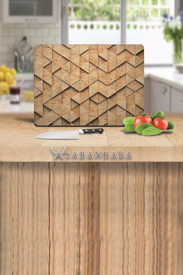 30x40 cm Cam Kesme Tahtası Ahşap Üçgen Görünümlü