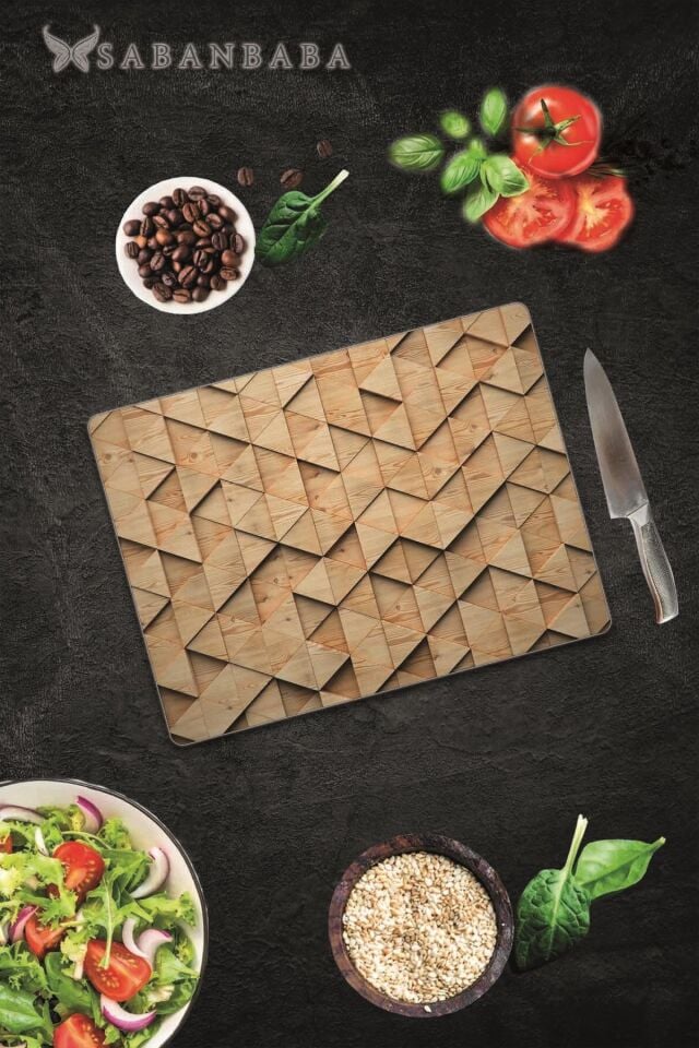 30x40 cm Cam Kesme Tahtası Ahşap Üçgen Görünümlü